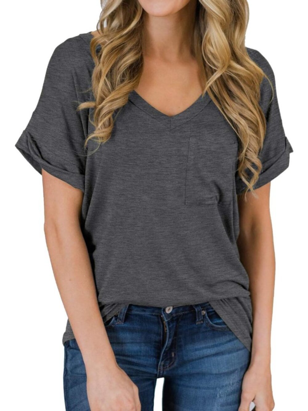 Soft Basic V-Neck Short Sleeve Tee - Loose Casual Top for Everyday Wear